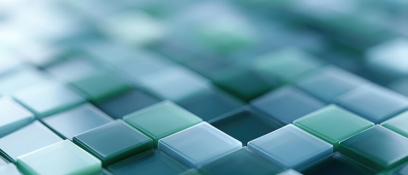 Gradient geometric shapes moving diagonally beneath glossy transparent glass tile grid