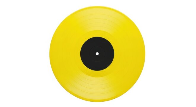 A bright yellow vinyl record isolated on white background