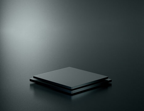 Minimal Dark Product Display Podium Stage Empty Space Luxury Technology Background 3D Render