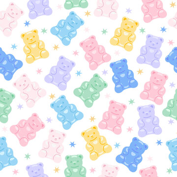 Cute gummy bear candy seamless pattern