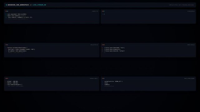 A screenshot of a code editor with multiple dark-themed code blocks, displaying lines of programming syntax and comments