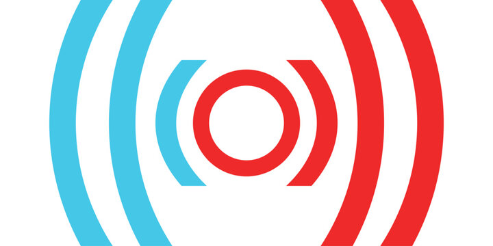 Abstract Red and Blue Sound Wave Icon, Wireless Communication Symbol, Futuristic Digital Signal Logo, Modern Technology Frequency Design, Network Connection Illustration.