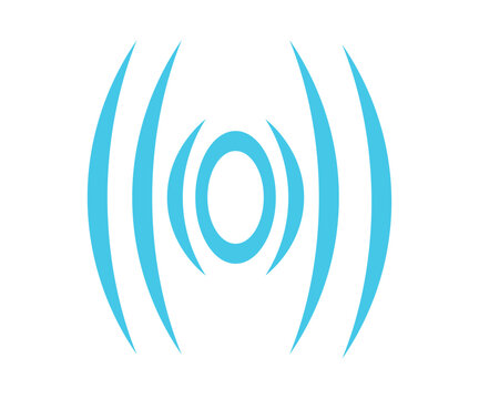 Abstract Blue Sound Wave Icon, Wireless Signal Symbol, Modern Digital Communication Logo, Futuristic Technology Frequency Design, Network Connection Illustration.