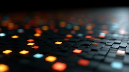 Fototapeta premium Colorful glowing square pixels on digital grid creating gaming and technology inspired background