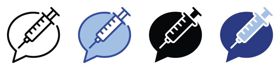 Obraz premium Set of syringe in speech bubble icons for medical communication and healthcare information graphics