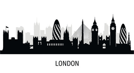 Obraz premium Black silhouette of the London skyline on white background