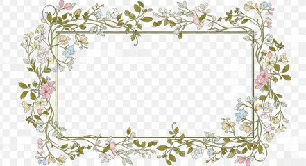 Rectangular frame adorned with delicate wildflowers and green leaves. © Hasyim