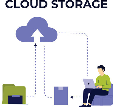 Modern Cloud Storage Illustration with Laptop and Digital Documents