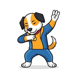Fototapeta premium Cute cartoon puppy dog dabbing in a blue and orange outfit