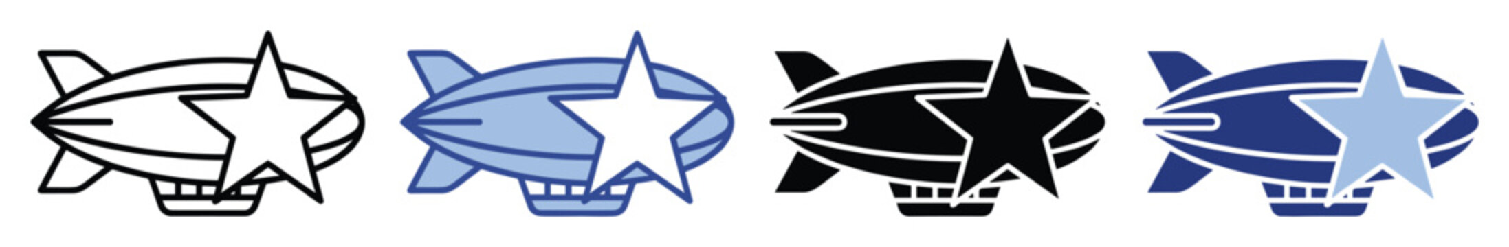 Set of airship blimp star icons in diverse styles for app design and creative projects