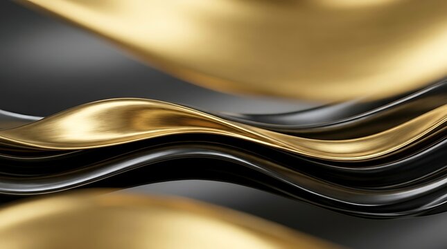 Flowing Waves of Gold and Black Metallic Abstract Background texture