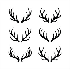 Naklejka premium Set of Deer Antlers Silhouette Vector Collection Isolated on White Background