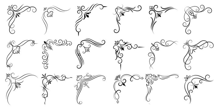 ornate vintage corners with decorative baroque rococo flourishes and floral scrolls