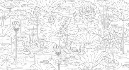 Obraz premium Elegant vector illustration of water lilies and lotus flowers in a pond