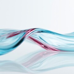 Naklejka premium Minimal liquid glass waves with soft cyan and pink reflections on white background