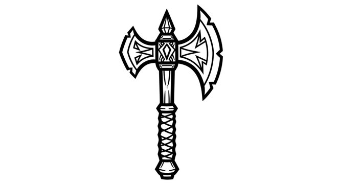 Detailed illustration of a double bladed axe on a clean white background