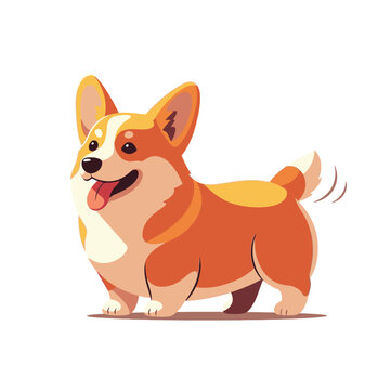Corgi dog standing happy cartoon style.