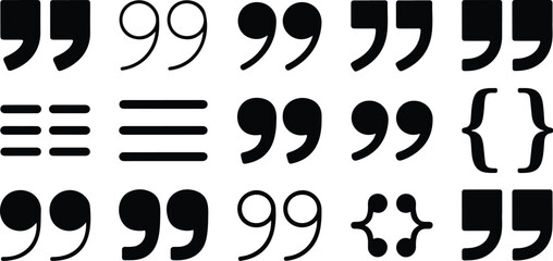 Black and white quote punctuation illustration set with repeated quotation symbols and contemporary minimalist typography pattern background design © Mehg