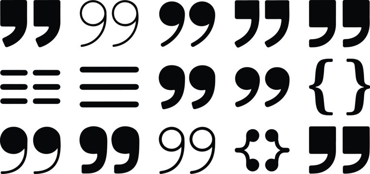 Black and white quote punctuation illustration set with repeated quotation symbols and contemporary minimalist typography pattern background design