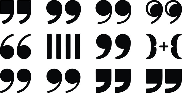 Black and white quote punctuation illustration set with repeated quotation symbols and contemporary minimalist typography pattern background design