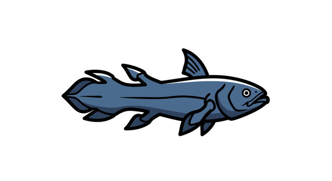 Cartoon illustration of a coelacanth fish isolated on white background