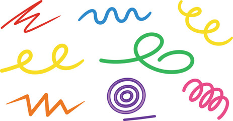 Fototapeta premium Colorful Abstract Squiggles, Loops, and Spirals Vector Set with Playful Flowing Lines, Vibrant Shapes, and Dynamic Curves for Creative Graphic and Digital Artwork