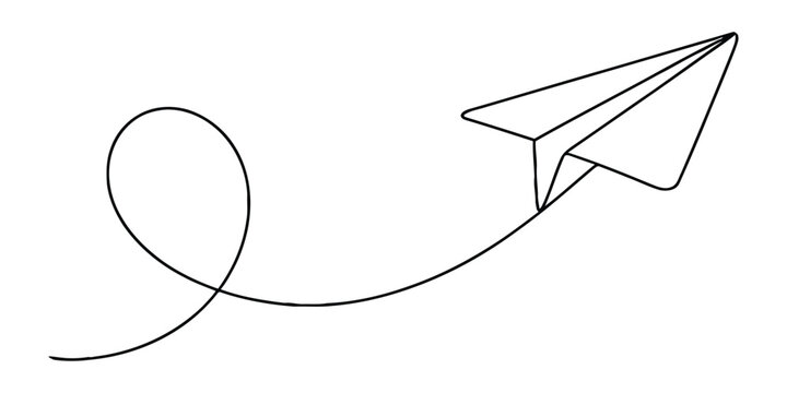 Continuous line drawing of a simple paper plane flying