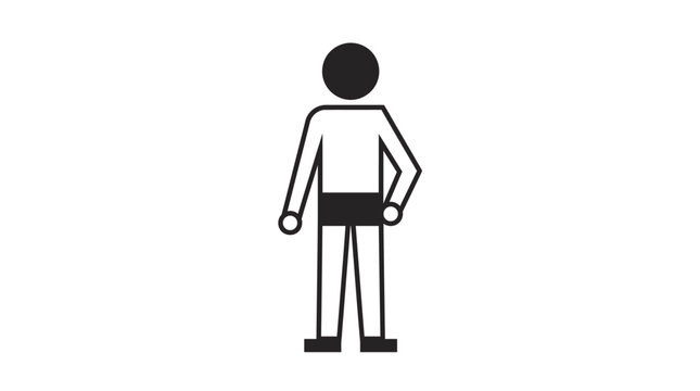 Solid black silhouette icon of a man standing, male human figure in a neutral posture on isolated white background.
