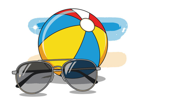 Beach ball and sunglasses on table.