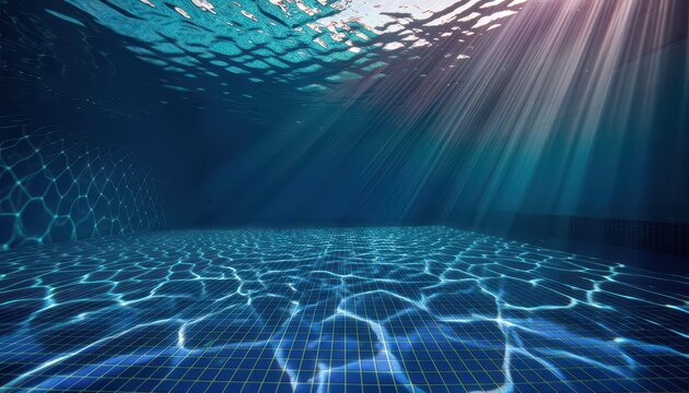 Sunlight Rays Filtering Through Water in Swimming Pool