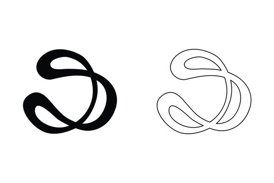 Abstract infinity loop logo icon with fluid brush stroke in solid and outline