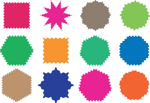 Vector set of colorful zig zag edge circle, oval, rectangle, shape collection. Zigzag and colorful Shapes. Vector illustration.
