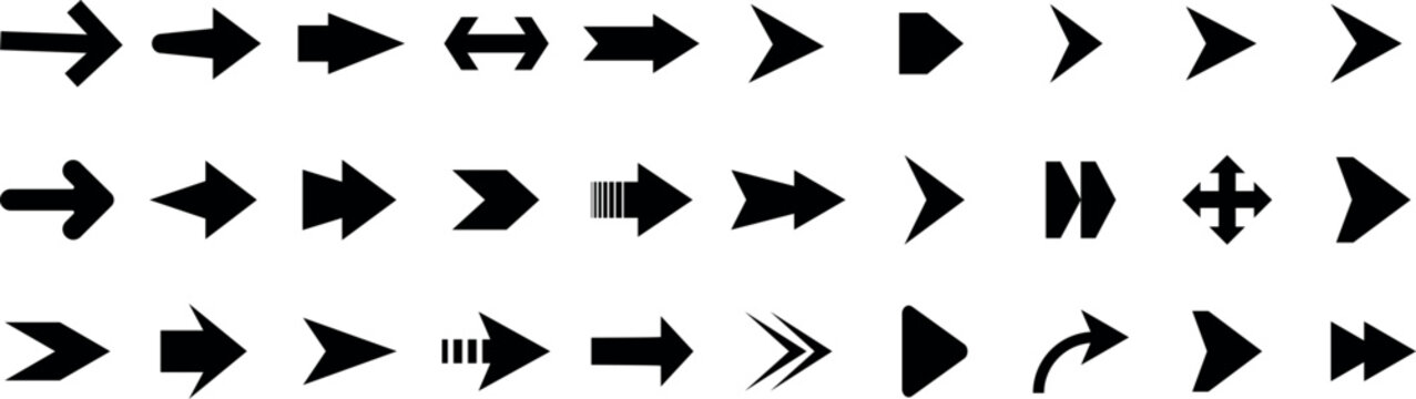 Arrow big black set. Modern simple arrows. collection, different arrow signs, black arrows icons. Vector illustration.