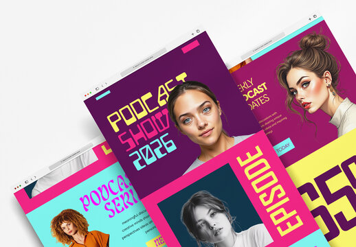 Vibrant Podcast Newsletter Template Design With Modern Editorial Layout And Creative Media Promotion