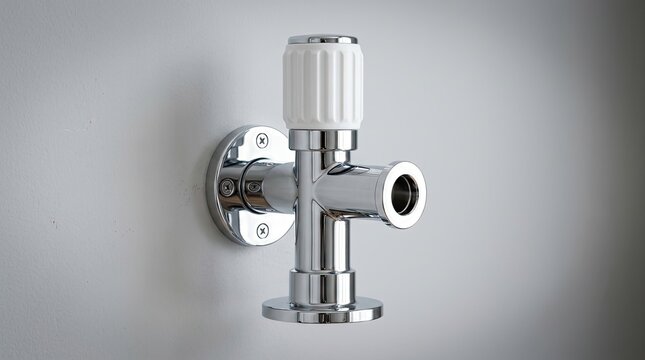 Modern chrome wall mounted tub filler with white knob
