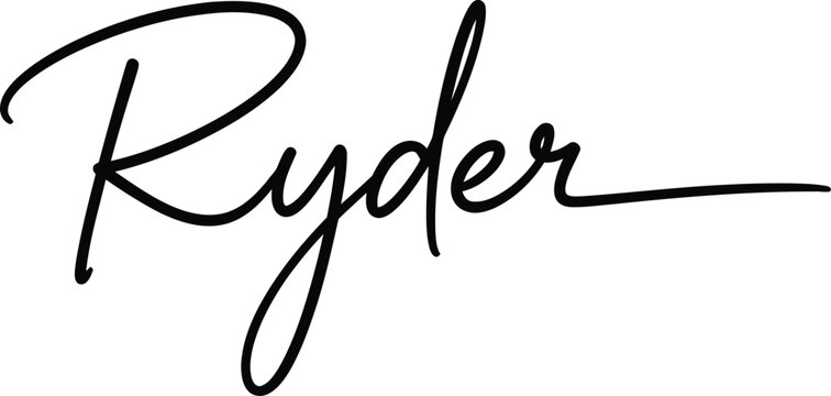 Ryder is a sophisticated handwritten name script isolated on a clean white background area.