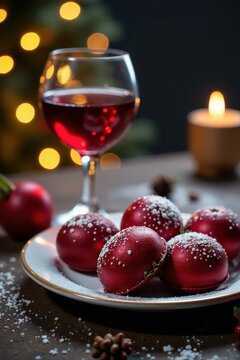 Gl?hwein f?llte Weihnachtskugeln auf einem Tisch, kugeln, gl?hwein