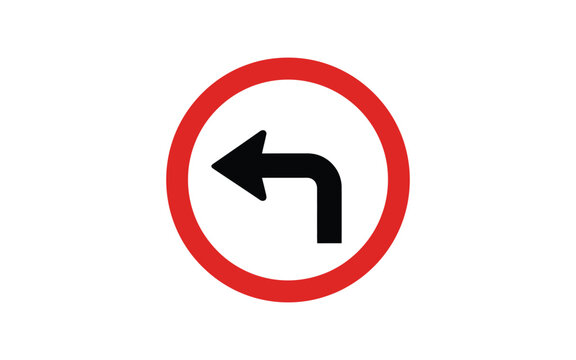 Red circular traffic sign with a black left turn arrow symbol