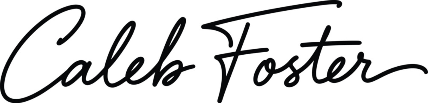 Caleb Foster appears as a custom handwritten signature rendered in smooth black ink lines.