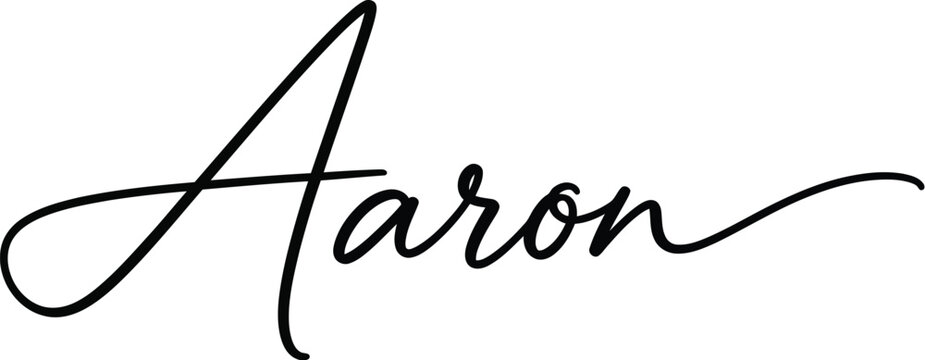 Aaron is displayed as a handwritten script signature against a plain neutral backdrop.