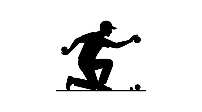 Silhouette of a man playing bocce ball outdoors.