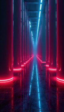 glowing lines emanate from cylindrical structures, neon, futuristic