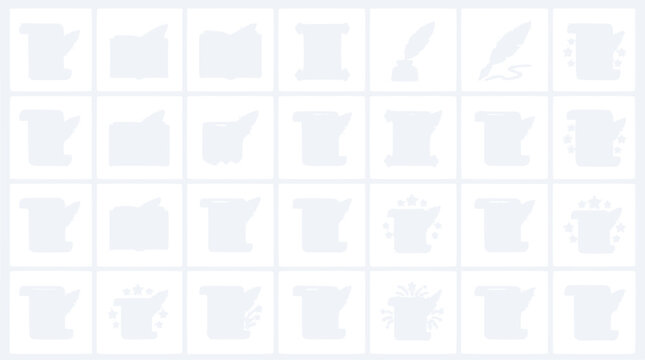 Scrolls and Quill Pens Vector Icons - Vintage Document and Writing Set