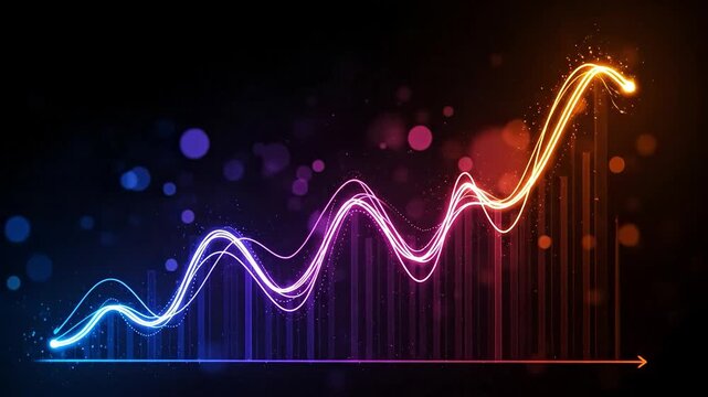 Glowing graph with rising trend on dark background.
