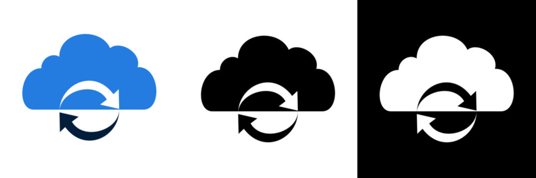 Cloud computing data synchronization and refresh icon set.