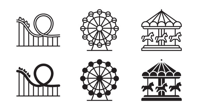 Amusement park icons including roller coaster ferris wheel carousel with amusement carousel attraction