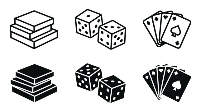 Stack of coins dice playing cards icons for finance and gambling with gambling treasure investment business