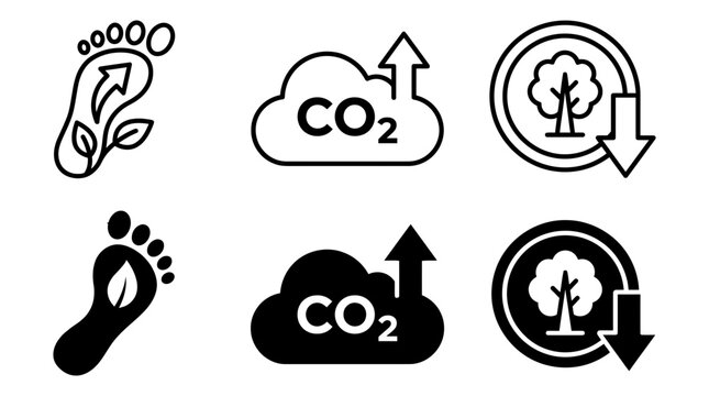 Environmental icons: carbon footprint co2 cloud deforestation with environment footprint deforestation