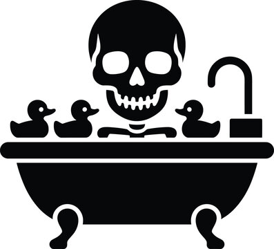 black, silhouette, skull, bathtub, rubber ducks, bath, bathroom, sink, faucet, eps10, rubber, ducks Black silhouette of a skull in a bathtub with rubber ducks