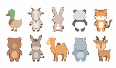 Fototapeta premium Cute Hand Drawn Kawaii Farm and Zoo Animal Characters Vector Collection